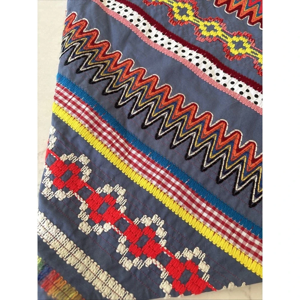 TORY BURCH Sz 2 CLEMENTE Bohemian MAXI Skirt Chevron Boho Embroidered‎ Patchwork